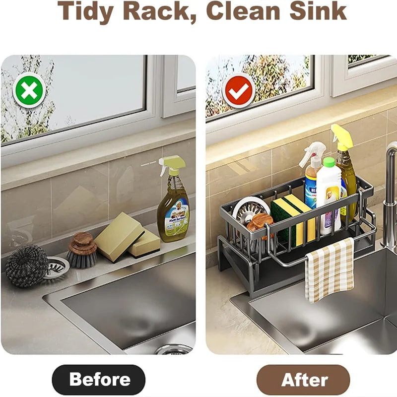 Kitchen Sink Organizer with Tilted Storage Rack