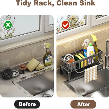 Kitchen Sink Organizer with Tilted Storage Rack